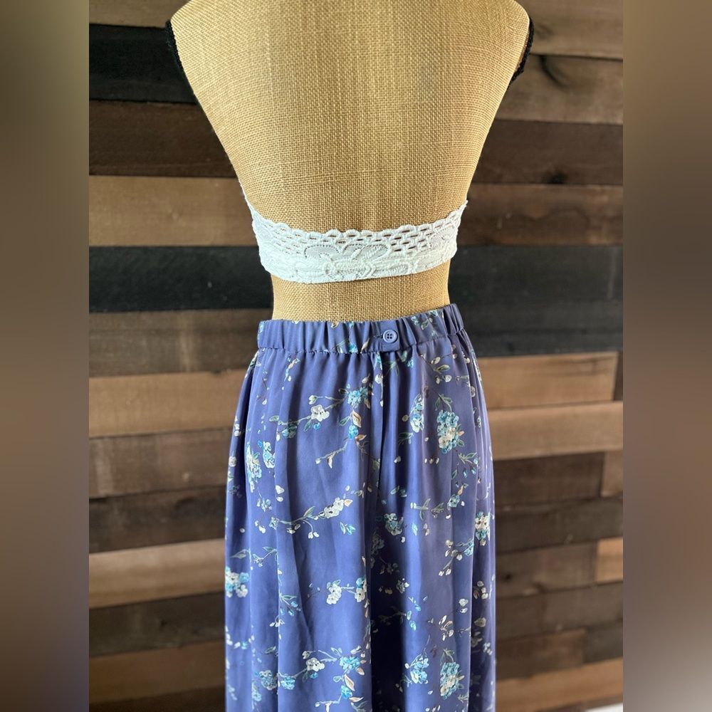 90s Vintage KORET Purple Cottagecore Painted Flowers Elastic Waist Maxi Skirt - Picture 8 of 8